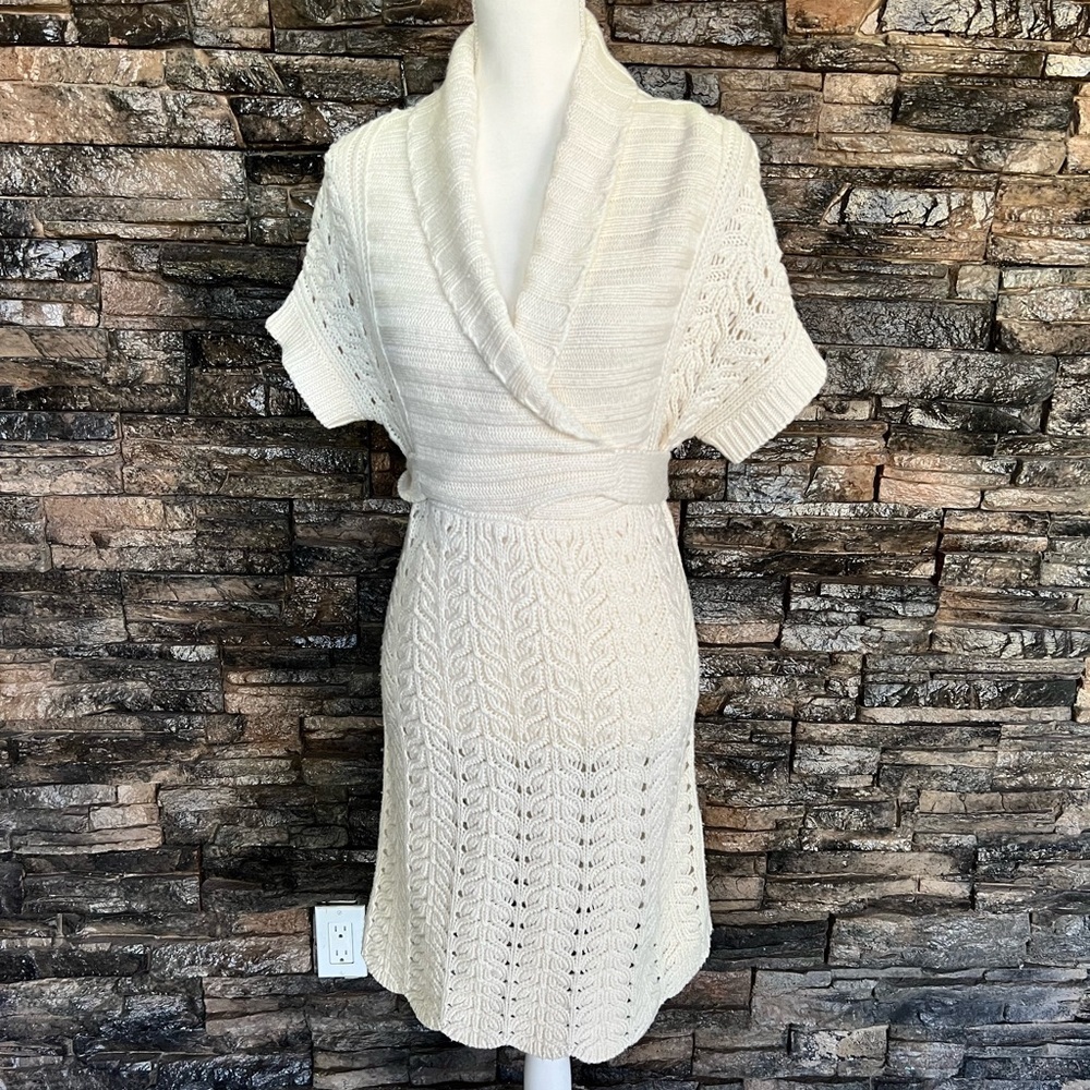 Moda International Cream Knit Short-Sleeve Sweater Dress